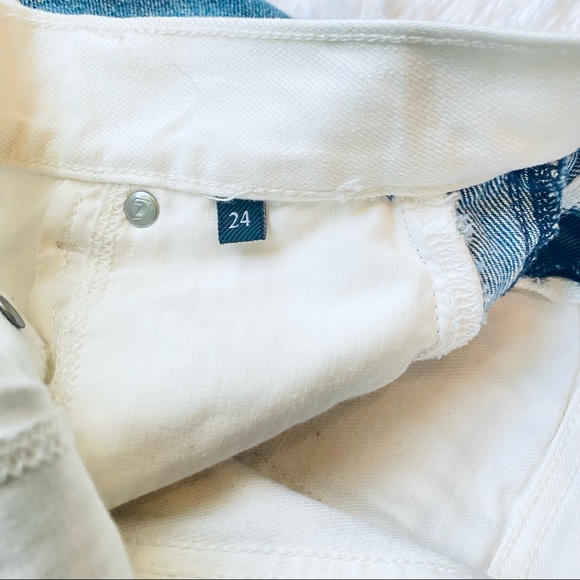 7 For All Man Kind Monroe cut off Jean shorts with denim blue side stripe - Picture 9 of 12